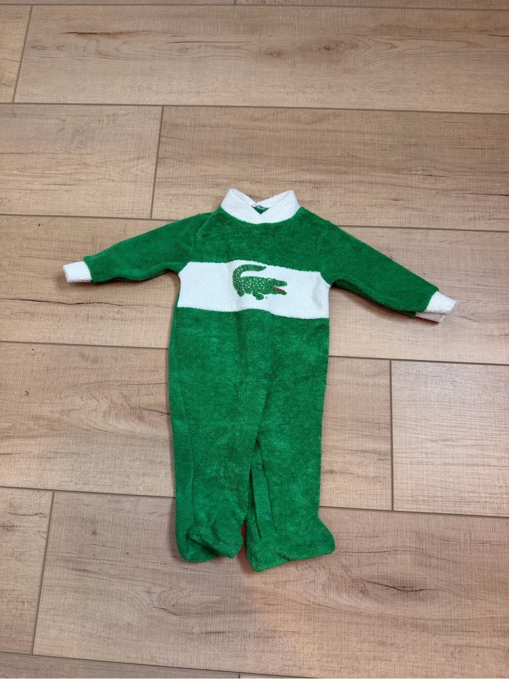 Vintage IZOD Lacoste NB 0-3M Green Terry Cloth Alligator Baby Romper Retro